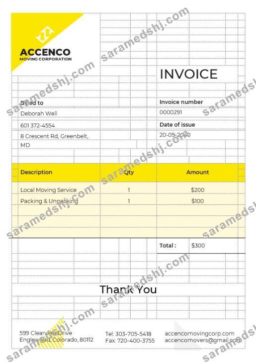 Movers & Moving Company Invoice Template